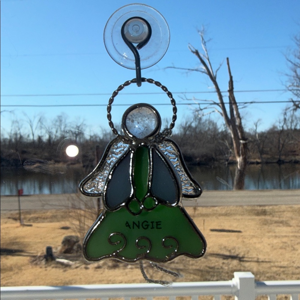 Green Stained Glass Angel Suncatcher